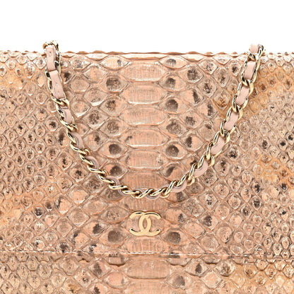 Metallic Snakeskin Wallet On Chain WOC Ivory Gold