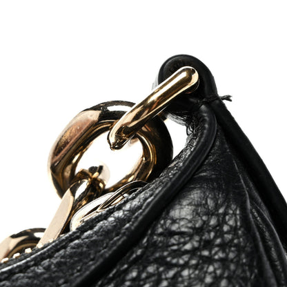 GG Grainy Calfskin Emblem Large Half Moon Shoulder Bag Black