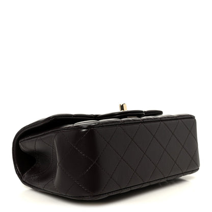 Lambskin Quilted Mini Top Handle Rectangular Flap Dark Brown