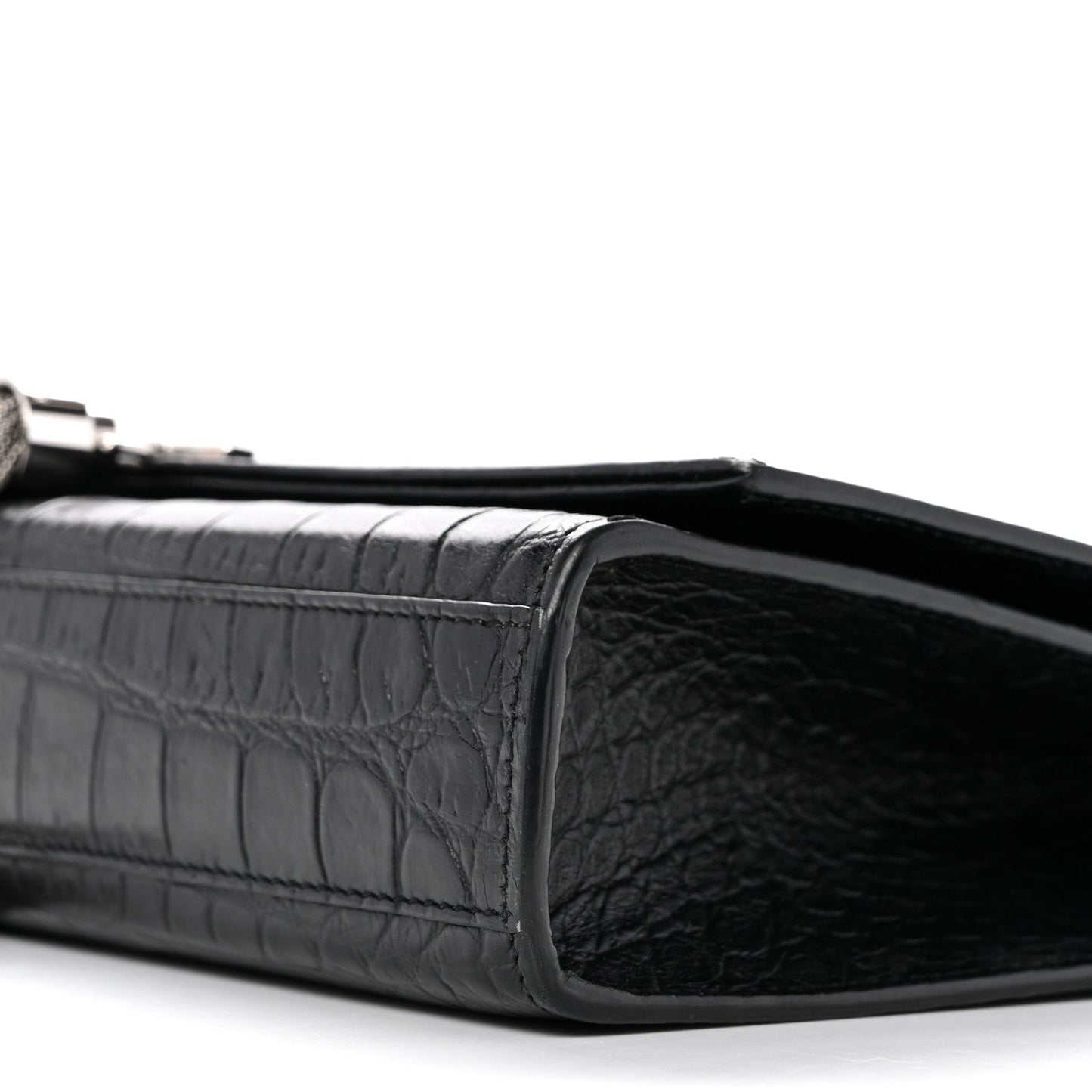 Calfskin Crocodile Embossed Medium Classic Monogram Kate Tassel Satchel Black