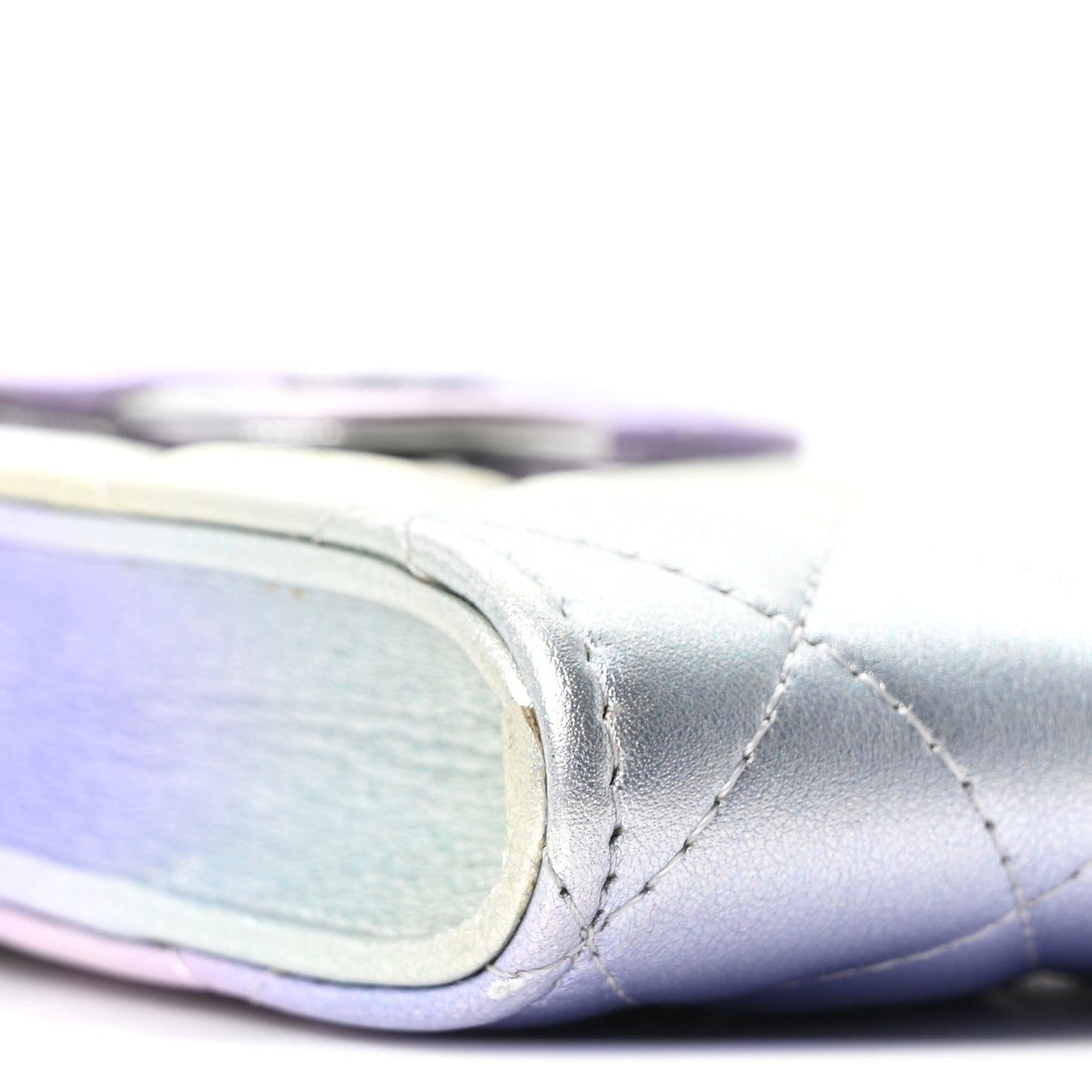 Gradient Metallic Calfskin Quilted CC Phone Holder Silver Blue Yellow Purple