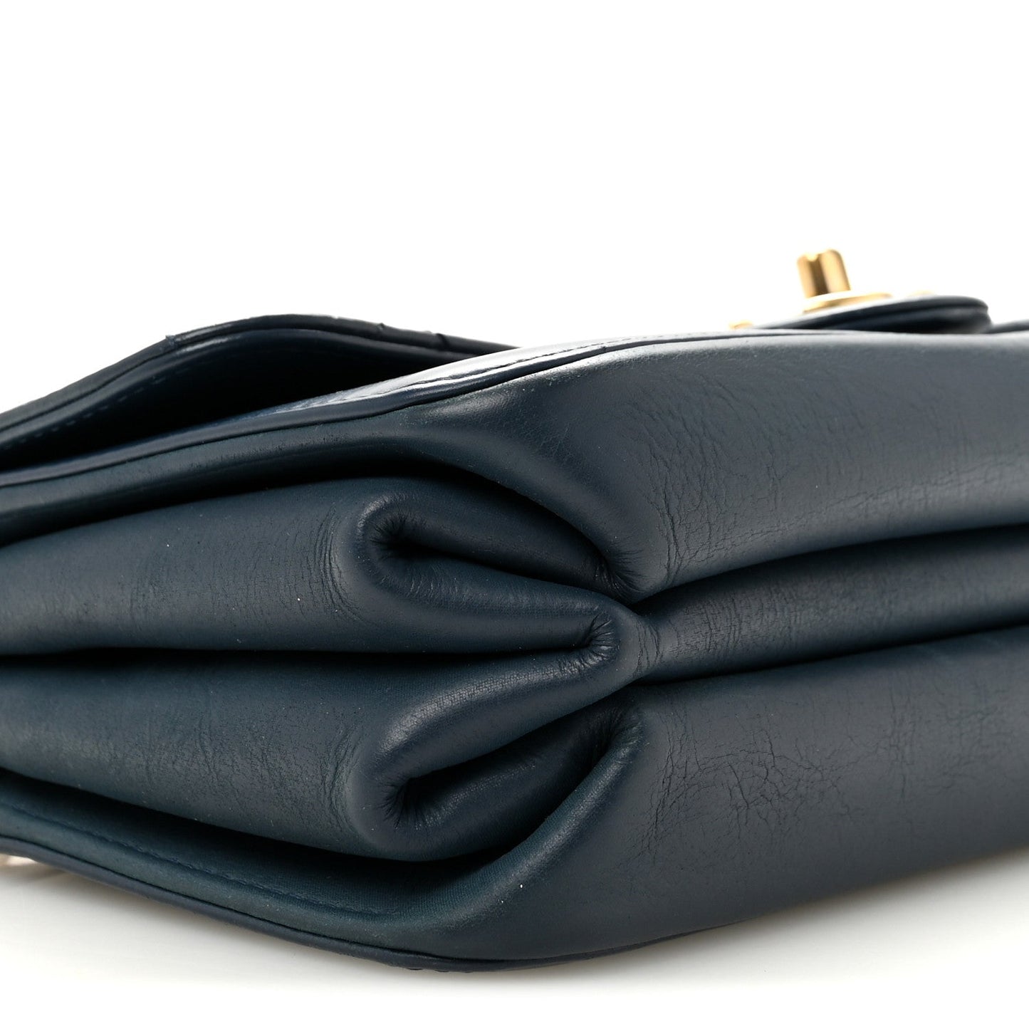 Glazed Calfskin Quilted Small Straight Lined Flap Blue