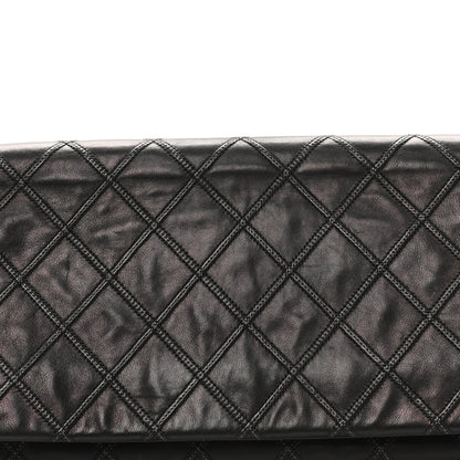 Calfskin Stitched Thin City Clutch Black
