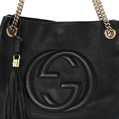 Pebbled Calfskin Medium Soho Chain Shoulder Bag Black