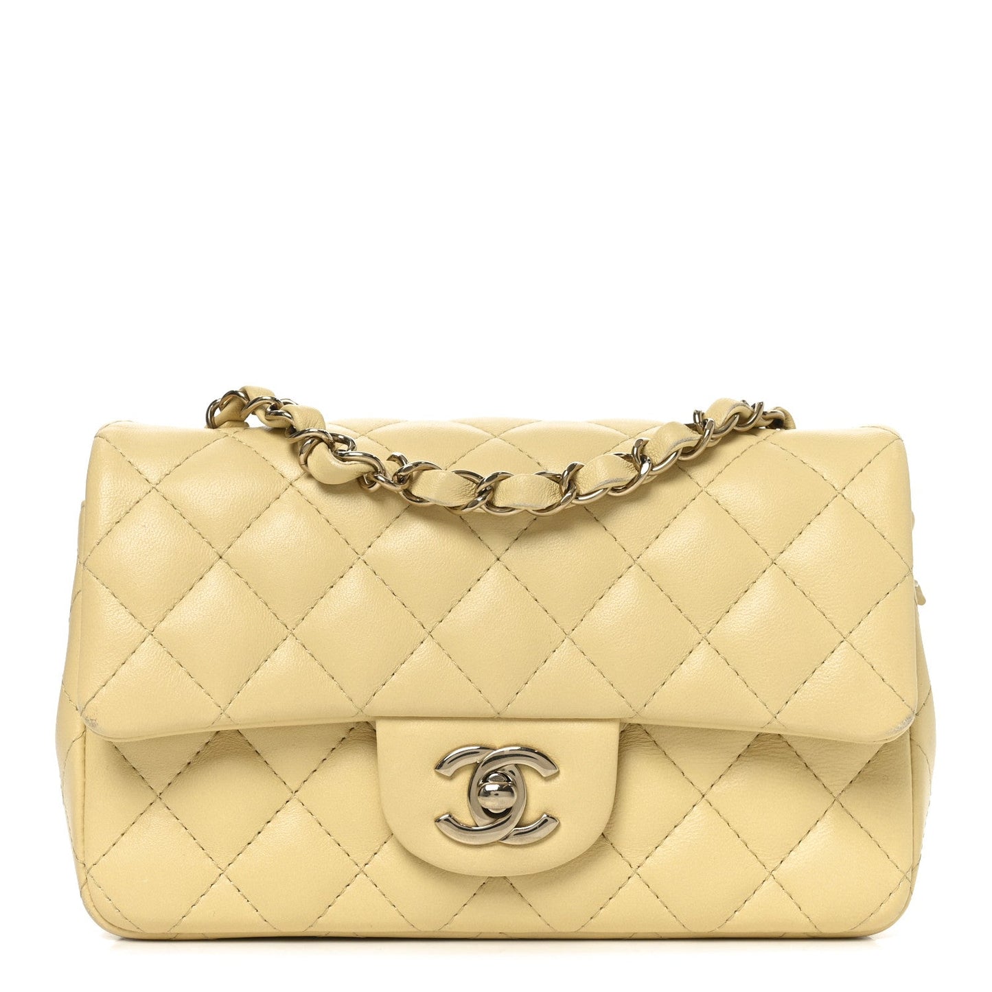 Lambskin Quilted Mini Rectangular Flap Light Yellow