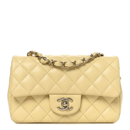 Lambskin Quilted Mini Rectangular Flap Light Yellow