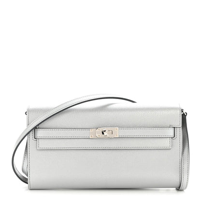 Metallic Chevre Chamkilight Kelly Wallet To Go Argent