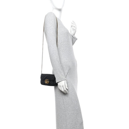 Calfskin Matelasse Super Mini GG Marmont Shoulder Bag Black