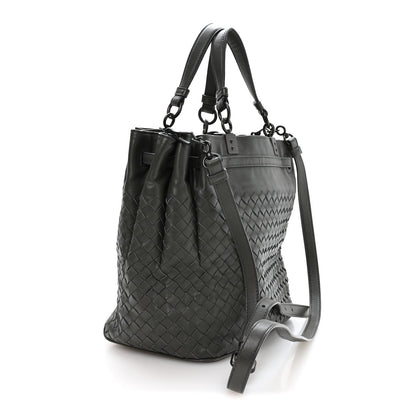 Nappa Intrecciato Drawstring Bucket Bag Grey