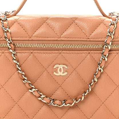Caviar Quilted Top Handle Slim Vanity With Chain Brown