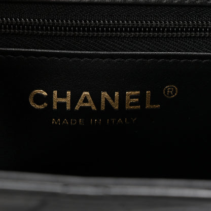 Shiny Aged Calfskin Quilted Nano Kelly Shopper Black
