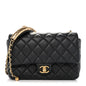Lambskin Quilted Mini Quilted Handle Crush Flap Black