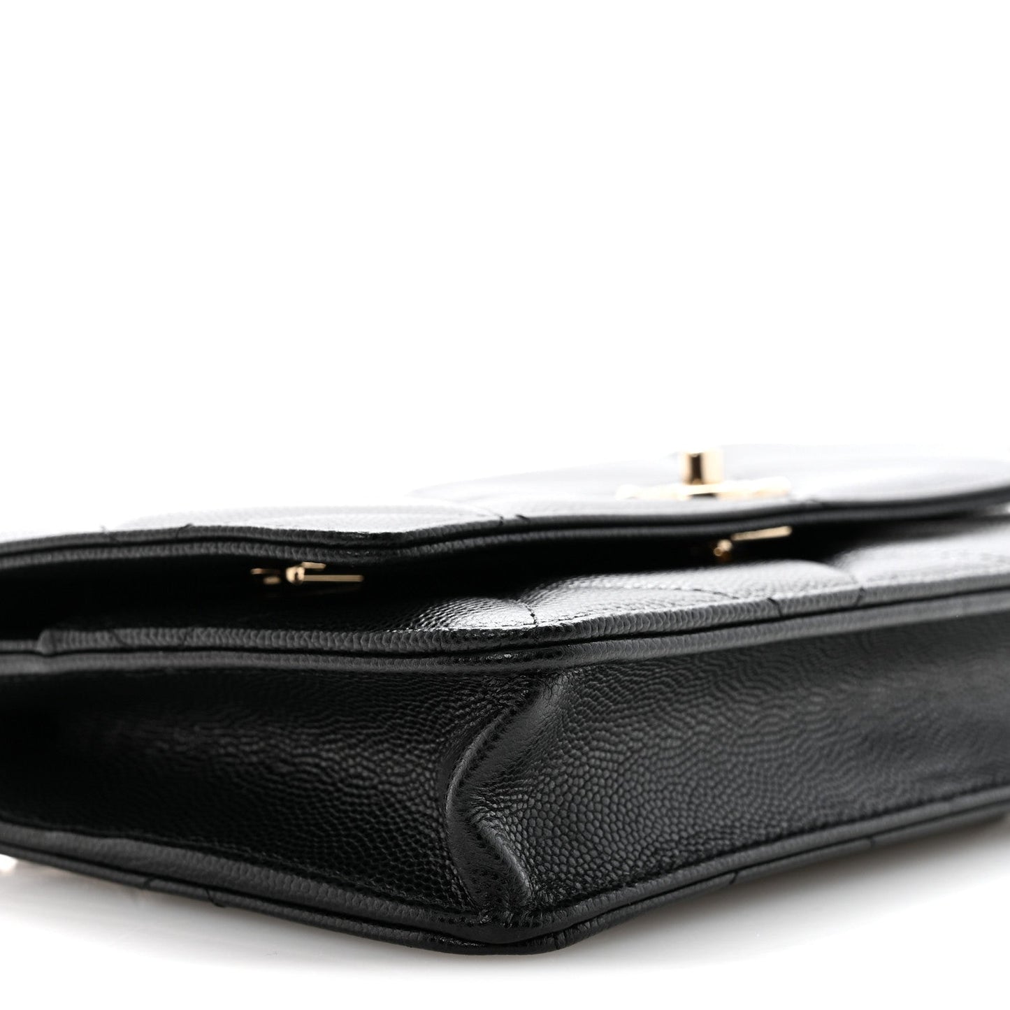 Shiny Caviar Quilted Turnlock Top Handle Wallet On Chain WOC Black