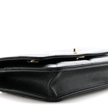 Shiny Caviar Quilted Turnlock Top Handle Wallet On Chain WOC Black