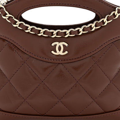 Shiny Crumpled Calfskin Quilted Nano 31 Shopping Bag Brown