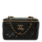 Grained Lambskin Quilted Small Vanity Case With Chain Black
