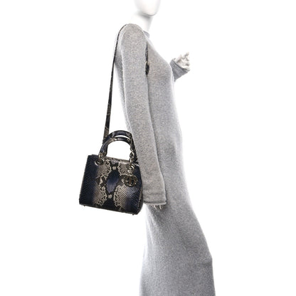 Snakeskin Small Lady Dior Bleu Multicolor