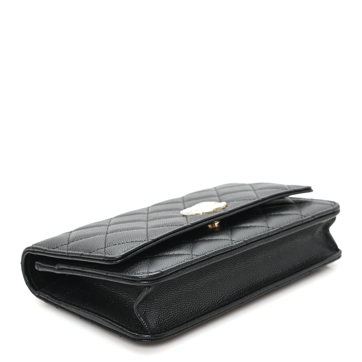 Caviar Quilted Crystal Heart CC Wallet On Chain WOC Black