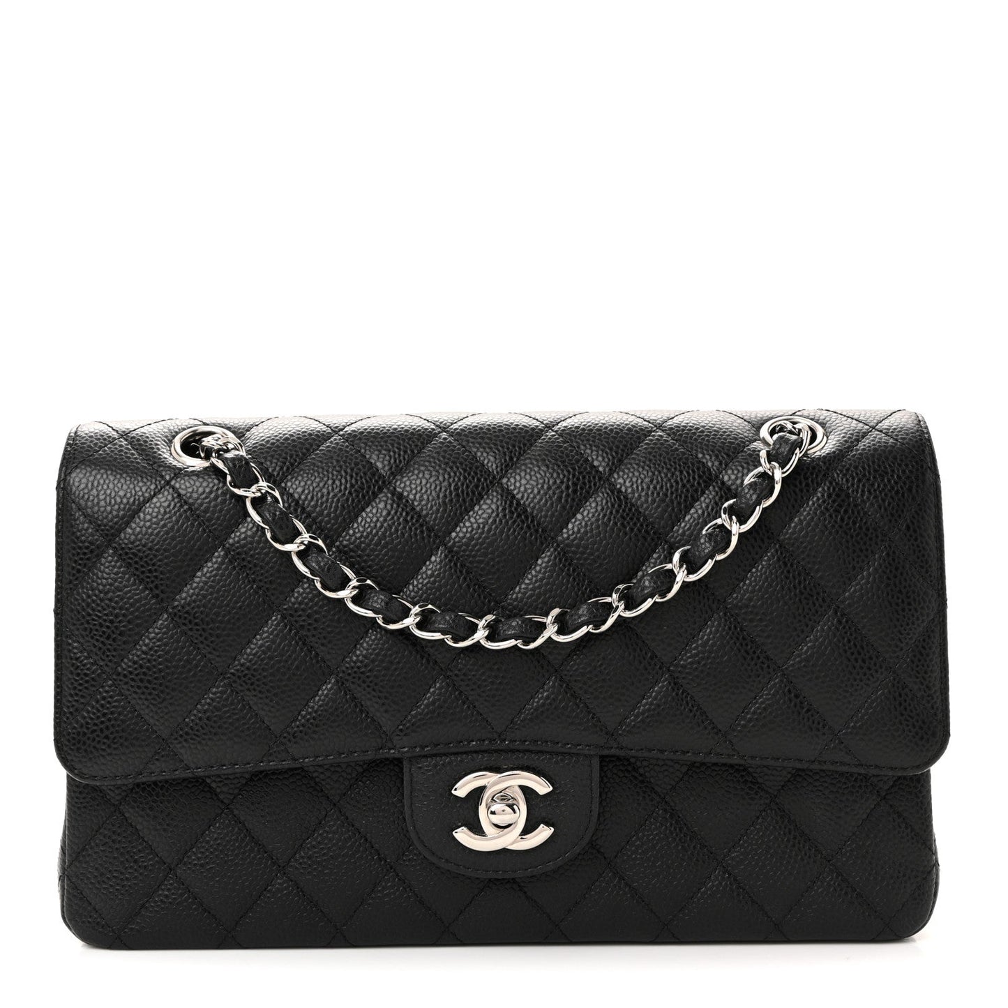 Caviar Quilted Medium Double Flap Black