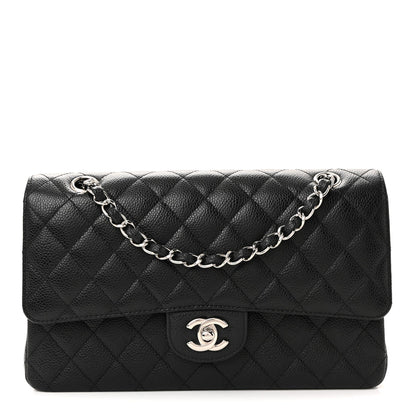 Caviar Quilted Medium Double Flap Black