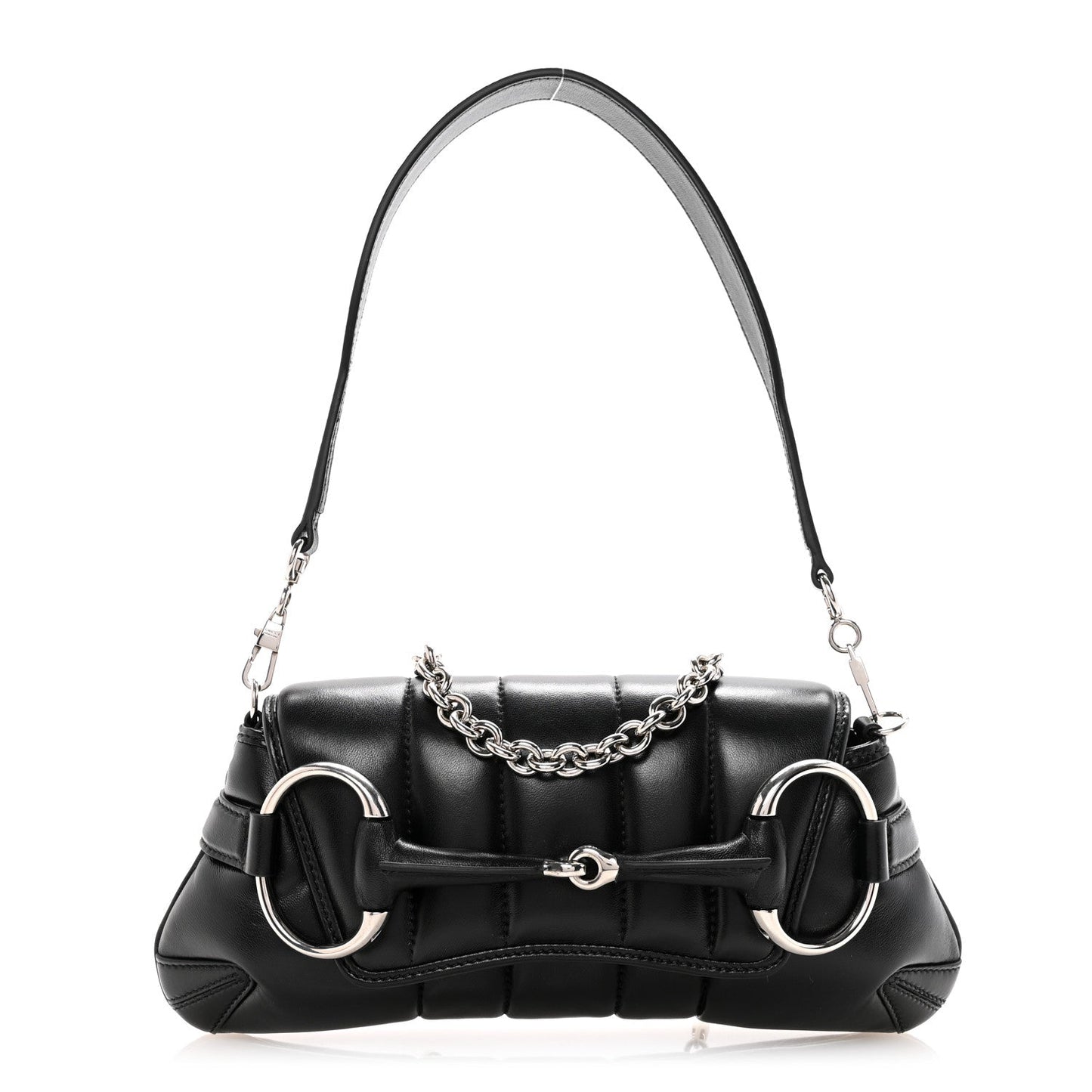 Nappa Vertical Matelasse Small Maxi Horsebit Chain Shoulder Bag Black