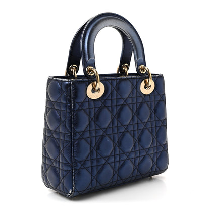 Metallic Lambskin Cannage Small My ABCDior Lady Dior Blue