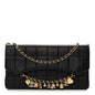 Lambskin Quilted Crystal Chocolate Bar Charm Flap Black