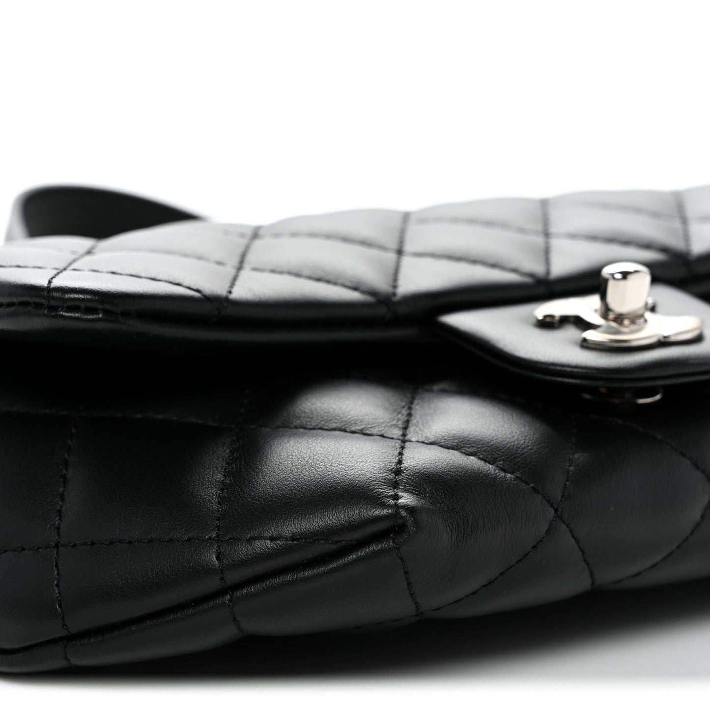 Calfskin Quilted CC Uniform Flap Belt Bag Black