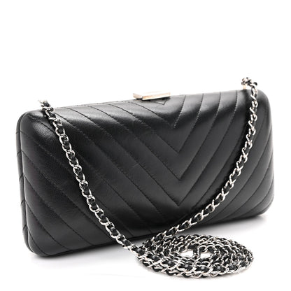 Lambskin Chevron Quilted CC Fringe Clutch Black