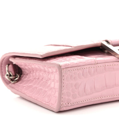 Shiny Calfskin Crocodile Embossed Hourglass Chain Bag Powder Pink