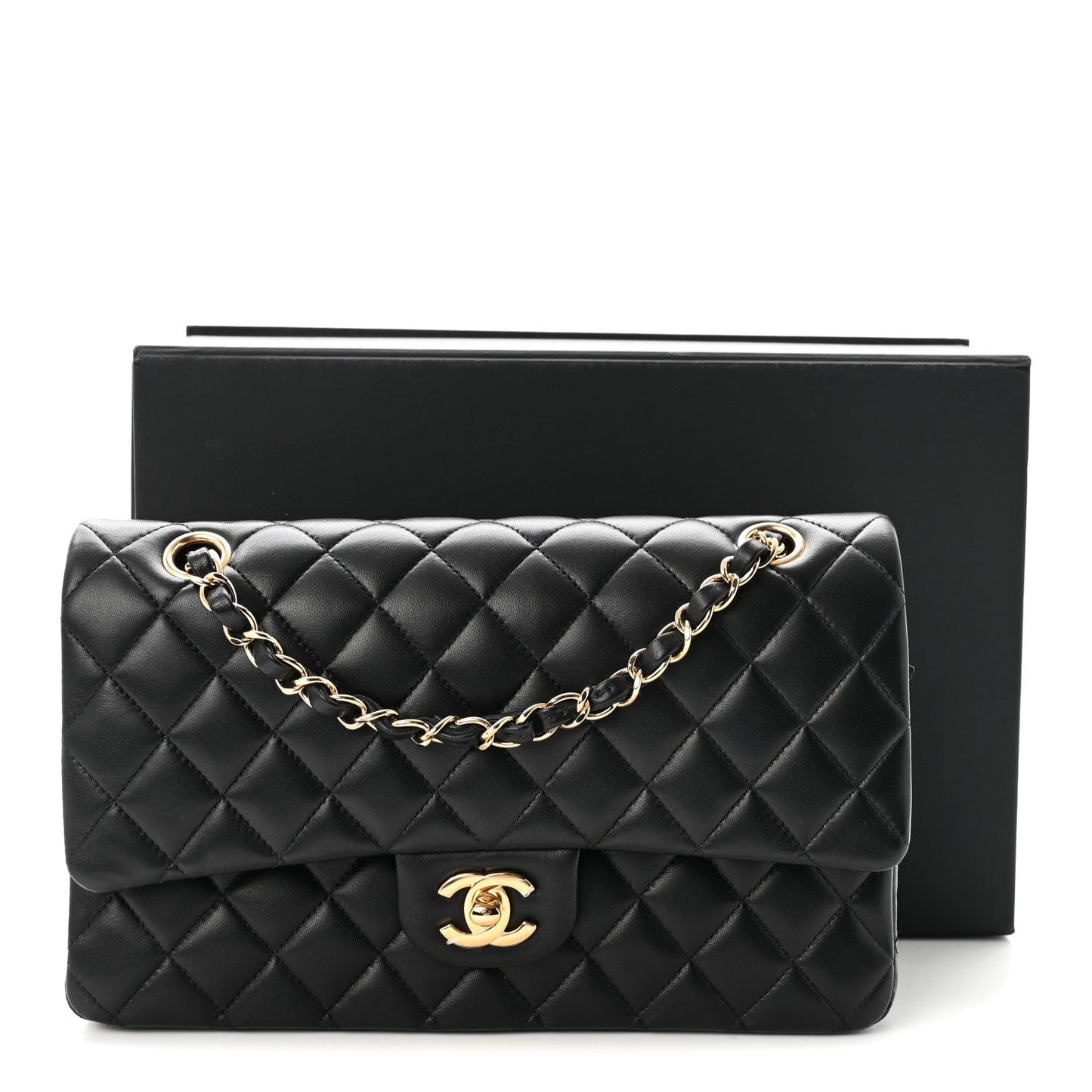Lambskin Quilted Medium Double Flap Black