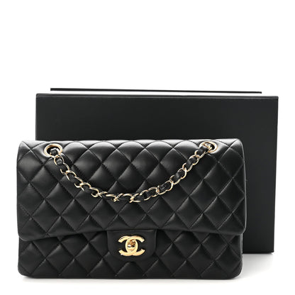 Lambskin Quilted Medium Double Flap Black