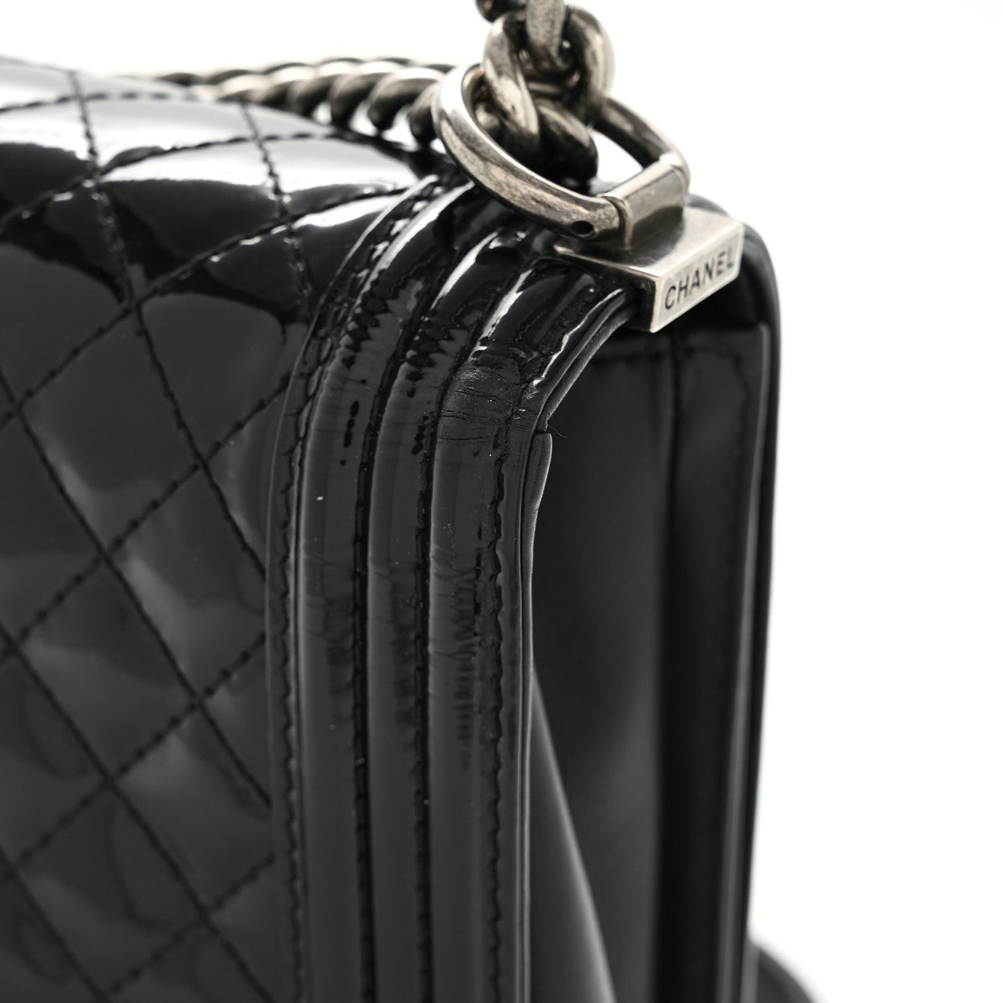 Patent Quilted Large Boy Flap Black