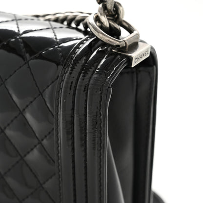 Patent Quilted Large Boy Flap Black