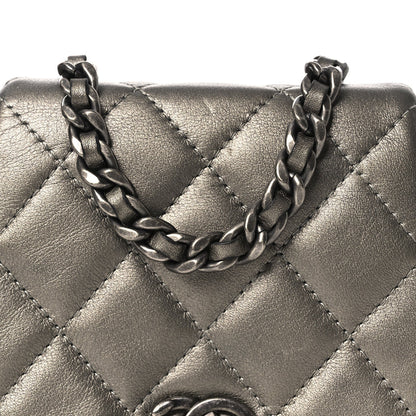 Metallic Calfskin Quilted Mini Coco Mail Clutch Ruthenium