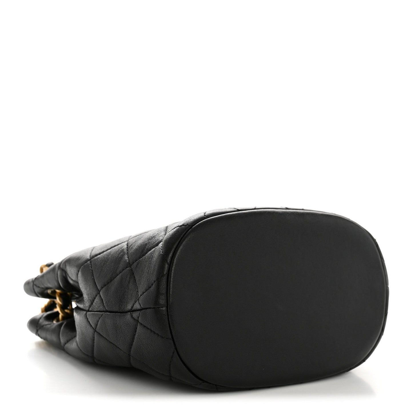 Lambskin Quilted Chaine Lettre Small Bucket Bag Black