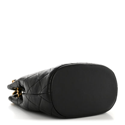 Lambskin Quilted Chaine Lettre Small Bucket Bag Black