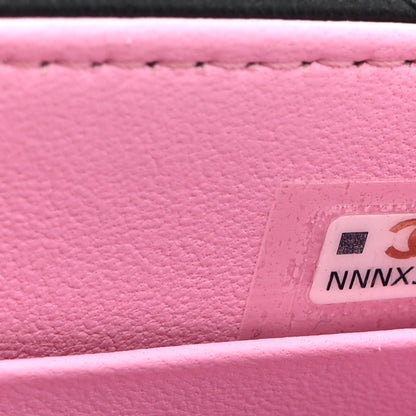 Lambskin Quilted Bi-Color Top Handle Clutch With Chain Black Pink