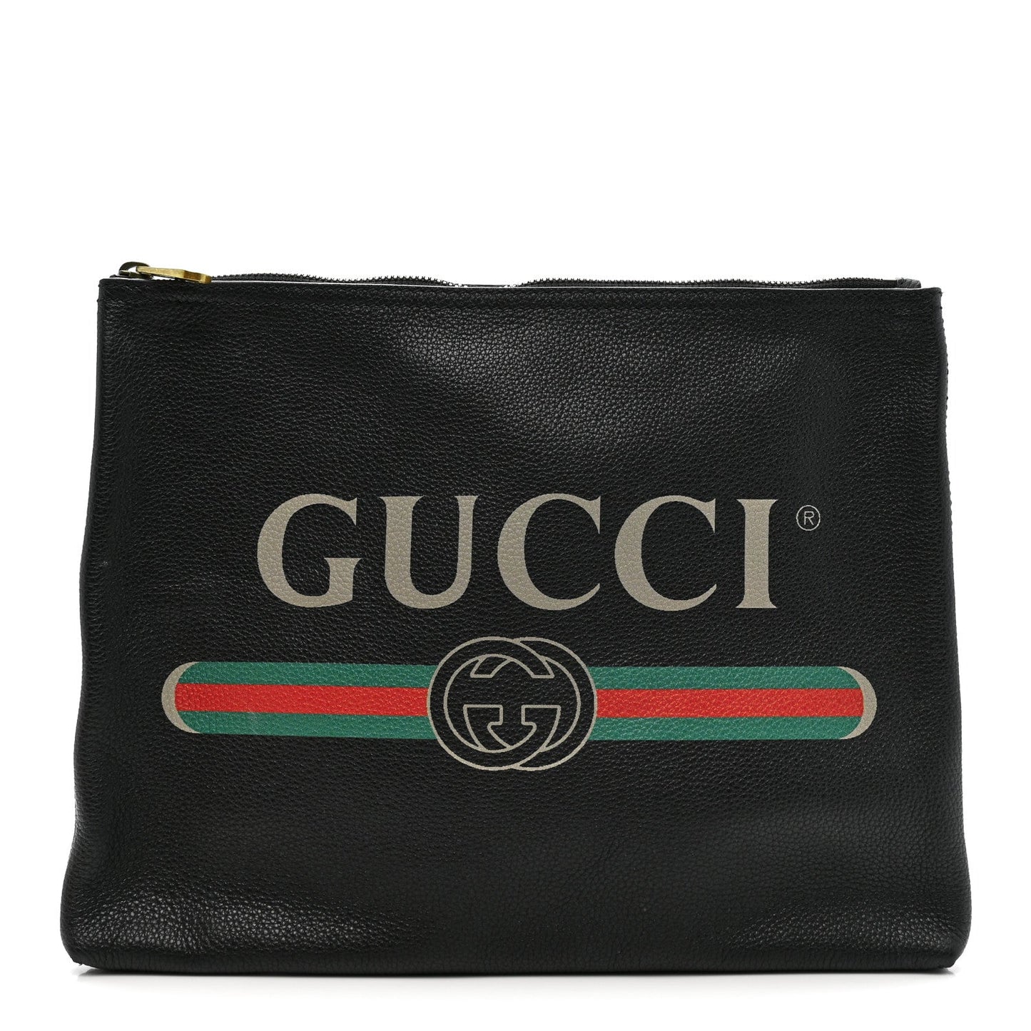 Pebbled Calfskin Medium Logo Portfolio Clutch Black