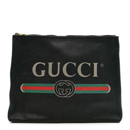 Pebbled Calfskin Medium Logo Portfolio Clutch Black