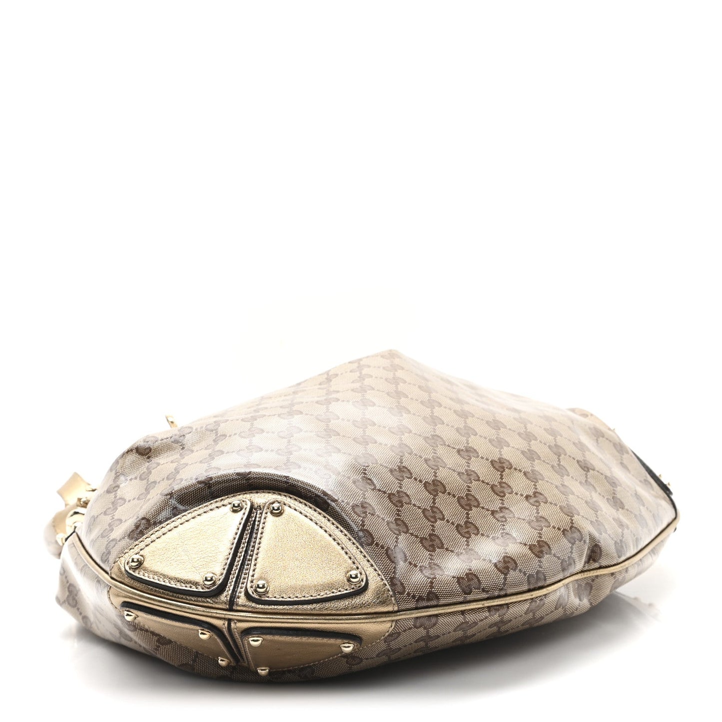 Crystal Monogram Metallic Calfskin Large Indy Top Handle Bag Beige Ebony Gold
