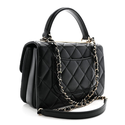 Lambskin Quilted Small Trendy CC Dual Handle Flap Bag Black