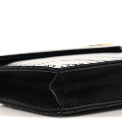 Calfskin Matelasse Chevron Monogram Envelope Chain Wallet Black
