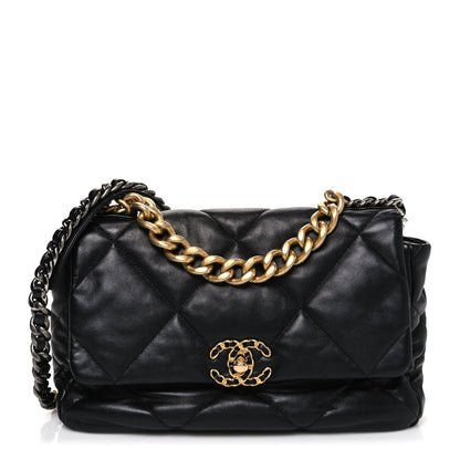 Lambskin Quilted Large Chanel 19 Flap Black
