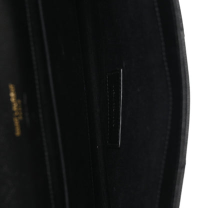 Grain De Poudre Matelasse Chevron Monogram Envelope Clutch Black