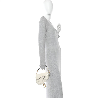 Grained Calfskin Mini Saddle Bag White