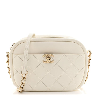 Goatskin Quilted Small Casual Trip Camera Case White