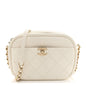 Goatskin Quilted Small Casual Trip Camera Case White