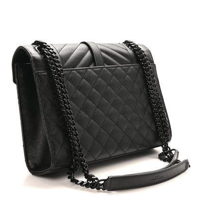 Grain De Poudre Textured Mixed Matelasse Triquilt Medium Monogram Monochrome Satchel Black