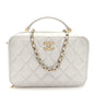 Metallic Lambskin Quilted Top Handle Vanity Case Silver